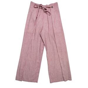 BCBG Maxazria linen red white striped paperbag wide leg pants size XS